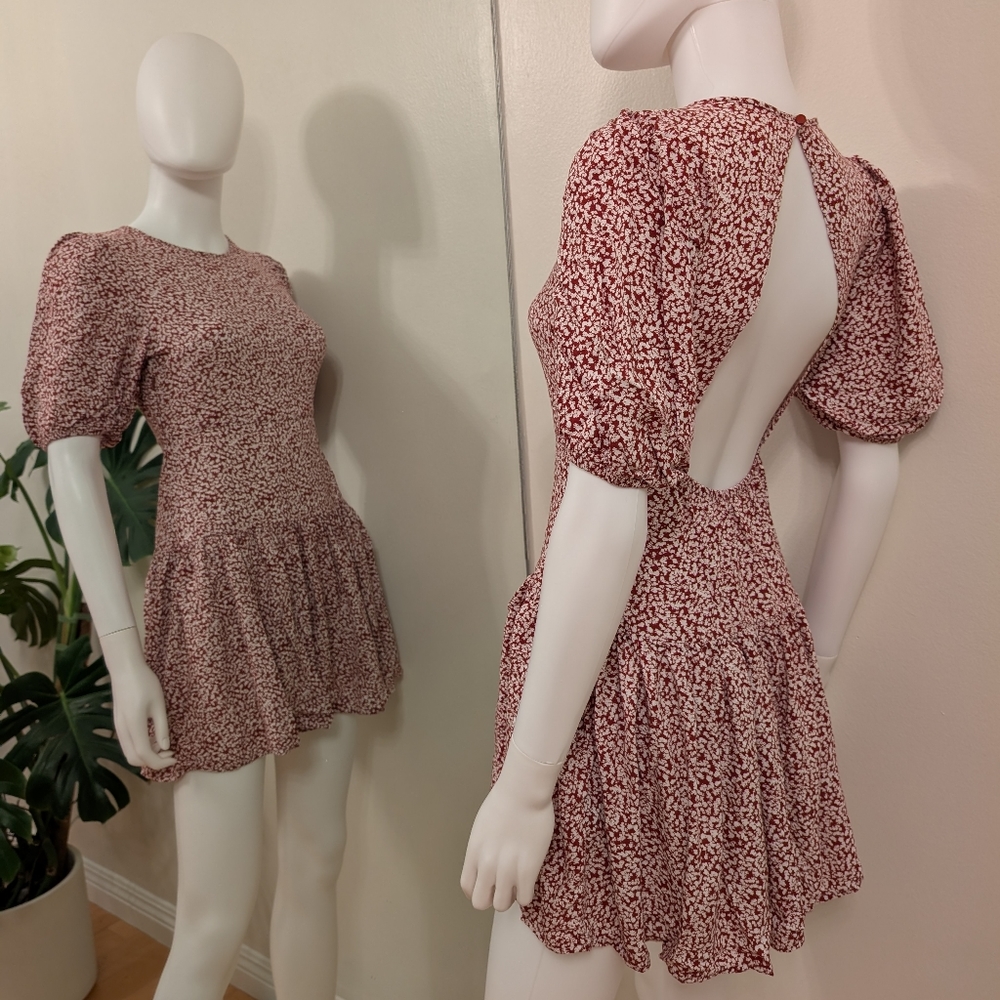 MOVING SALE Free People Open Back Puff Sleeve Crew Neck Mini Dress XS
